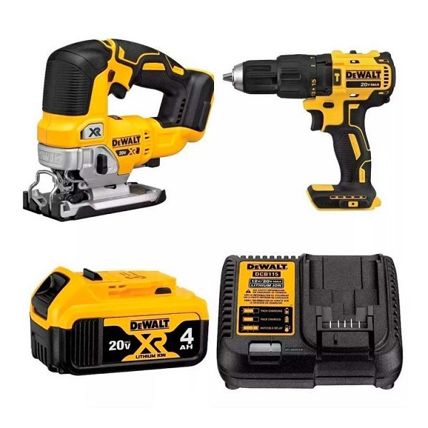 combo taladro inalambrico + caladora + bateria + cargador + jgo de mechas ar + cepillos de alambre dewalt dck249m1ar