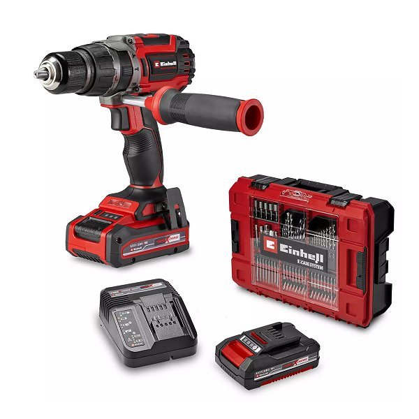 taladro percutor inalambrico+ 1 bateria de 2ah y 1 bateria de 3ah+1cargador y set de puntas 70 pzas einhell 4514318