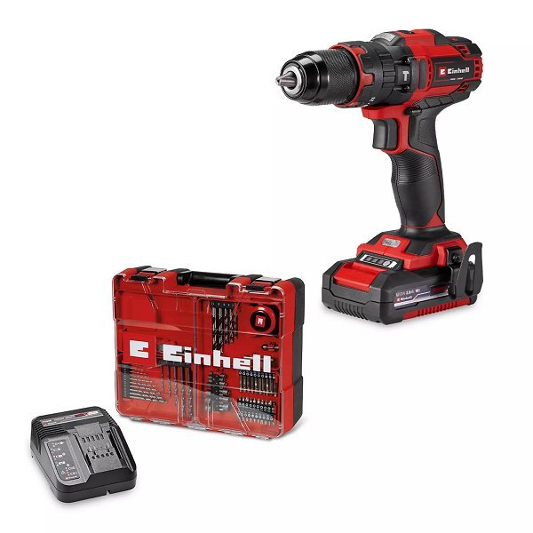 taladro percutor inalambrico+ 2 bateria de 2ah  y set de puntas 64pzas+cargador einhell 4514325